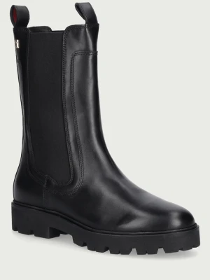 Tommy Hilfiger sztyblety damskie skórzane TH STUD LEATHER HIGH CHELSEA czarny