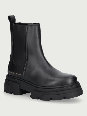 Tommy Hilfiger sztyblety na platformie damskie skórzane LEATHER CHUNKY CHELSEA BOOT czarny
