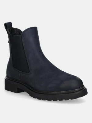 Tommy Hilfiger sztyblety nubukowe TH NUBUCK CLEATED CHELSEA damskie kolor granatowy na platformie FW0FW09041