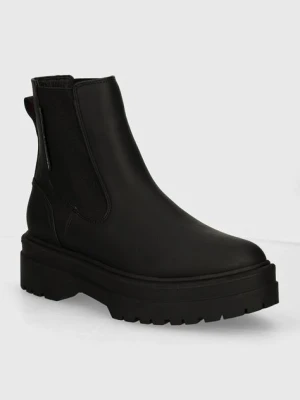 Tommy Hilfiger sztyblety RUBBERISED CHELSEA TL damskie kolor czarny na płaskim obcasie FW0FW08162