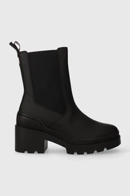 Tommy Hilfiger sztyblety RUBBERIZED MID HEEL BOOT damskie kolor czarny na słupku FW0FW07520