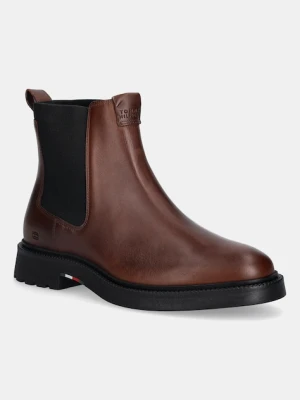 Tommy Hilfiger sztyblety skórzane HILFIGER COMFORT LWT LTH CHELSEA męskie kolor brązowy FM0FM05591