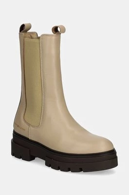 Tommy Hilfiger sztyblety skórzane MONOCHROMATIC CHELSEA BOOT damskie kolor beżowy na płaskim obcasie FW0FW06730