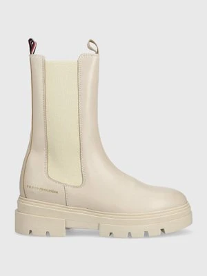 Tommy Hilfiger sztyblety skórzane Monochromatic Chelsea Boot damskie kolor beżowy na platformie