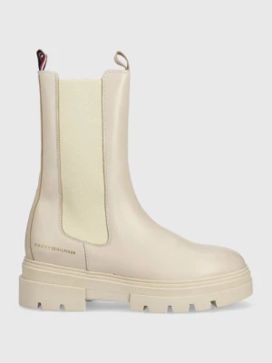 Tommy Hilfiger sztyblety skórzane Monochromatic Chelsea Boot damskie kolor beżowy na platformie