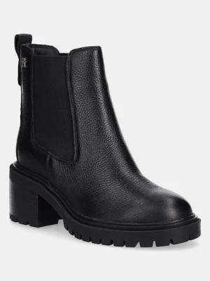 Tommy Hilfiger sztyblety skórzane TH LEATHER CHELSEA CLEATED HEEL damskie kolor czarny na słupku FW0FW08774