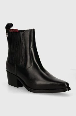 Tommy Hilfiger sztyblety skórzane TH LEATHER COWBOY BOOT damskie kolor czarny na słupku FW0FW08033