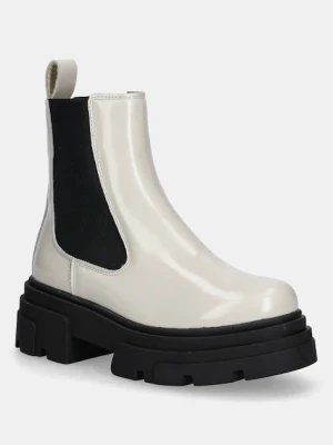 Tommy Hilfiger sztyblety skórzane TH SHINY LEATHER CHELSEA damskie kolor beżowy na platformie lekko ocieplone FW0FW09042