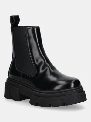 Tommy Hilfiger sztyblety skórzane TH SHINY LEATHER CHELSEA damskie kolor czarny na platformie lekko ocieplone FW0FW09042