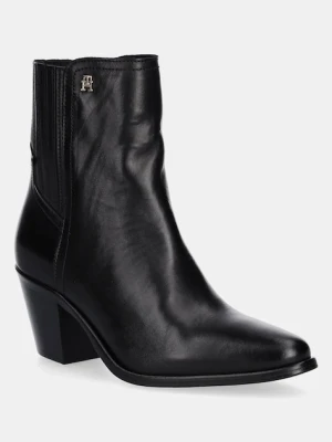 Tommy Hilfiger sztyblety skórzane WESTERN MID HEEL LEATHER CHELSEA damskie kolor czarny na słupku FW0FW08890