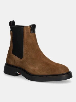 Tommy Hilfiger sztyblety zamszowe COMFORT LWT SDE CHELSEA męskie kolor brązowy FM0FM05592