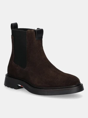 Tommy Hilfiger sztyblety zamszowe COMFORT LWT SDE CHELSEA męskie kolor brązowy FM0FM05592