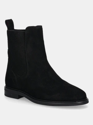 Tommy Hilfiger sztyblety zamszowe FLAG SUEDE CHELSEA BOOT damskie kolor czarny na płaskim obcasie FW0FW08780