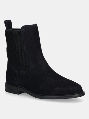Tommy Hilfiger sztyblety zamszowe FLAG SUEDE CHELSEA BOOT damskie kolor granatowy na płaskim obcasie FW0FW08780
