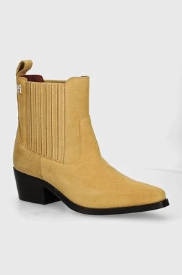 Tommy Hilfiger sztyblety zamszowe TH SUEDE COWBOY BOOT damskie kolor beżowy na słupku FW0FW08034