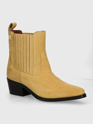 Tommy Hilfiger sztyblety zamszowe TH SUEDE COWBOY BOOT damskie kolor beżowy na słupku FW0FW08034