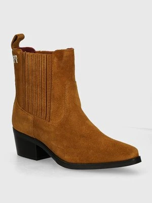 Tommy Hilfiger sztyblety zamszowe TH SUEDE COWBOY BOOT damskie kolor brązowy na słupku FW0FW08034