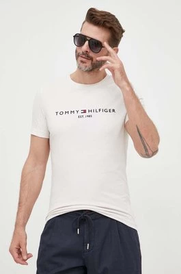Tommy Hilfiger t-shirt bawełniany kolor beżowy z aplikacją MW0MW11797