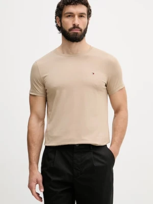 Tommy Hilfiger T-shirt basic męski bawełniany z elastanem beżowy