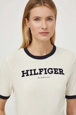 Tommy Hilfiger t-shirt bawełniany damski kolor beżowy WW0WW41208