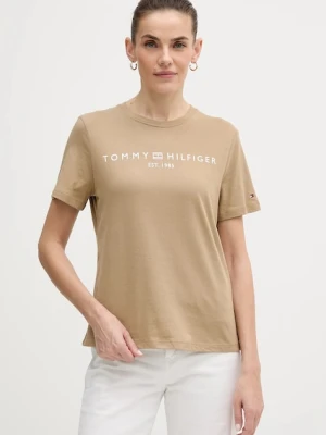 Tommy Hilfiger t-shirt bawełniany damski kolor beżowy WW0WW40276