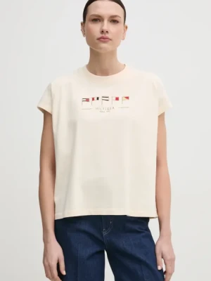 Tommy Hilfiger t-shirt bawełniany damski kolor beżowy WW0WW44574