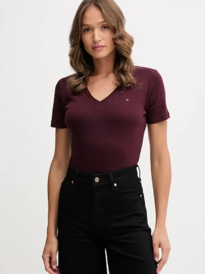 Tommy Hilfiger t-shirt bawełniany damski kolor bordowy WW0WW40584