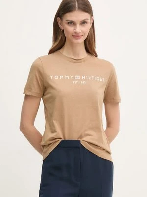 Tommy Hilfiger t-shirt bawełniany damski kolor brązowy WW0WW40276