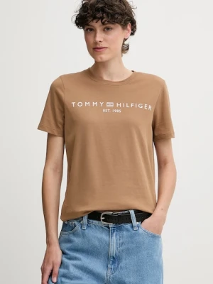 Tommy Hilfiger t-shirt bawełniany damski kolor brązowy WW0WW40276