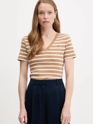 Tommy Hilfiger t-shirt bawełniany damski kolor brązowy WW0WW40584