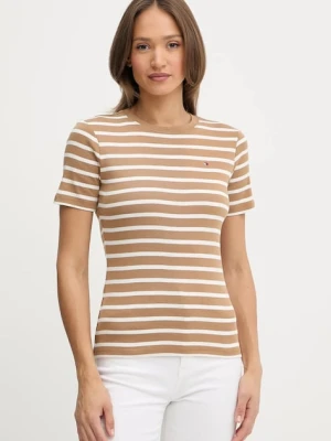 Tommy Hilfiger t-shirt bawełniany damski kolor brązowy WW0WW40587