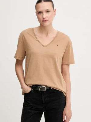 Tommy Hilfiger t-shirt bawełniany damski kolor brązowy WW0WW43901
