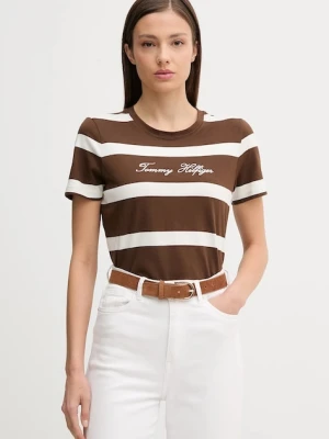 Tommy Hilfiger t-shirt bawełniany damski kolor brązowy WW0WW45746