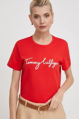 Tommy Hilfiger t-shirt bawełniany damski kolor czerwony WW0WW41674