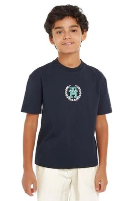 Tommy Hilfiger t-shirt bawełniany dziecięcy kolor czarny z nadrukiem