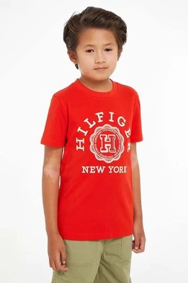 Tommy Hilfiger t-shirt bawełniany dziecięcy kolor czerwony z nadrukiem