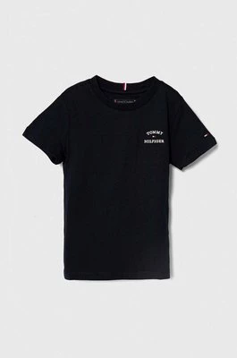 Tommy Hilfiger t-shirt bawełniany dziecięcy kolor granatowy z nadrukiem