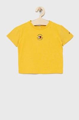 Tommy Hilfiger t-shirt bawełniany dziecięcy kolor żółty gładki