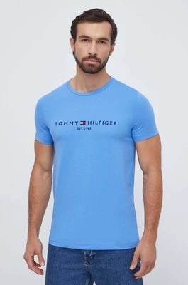 Tommy Hilfiger t-shirt bawełniany kolor niebieski z aplikacją MW0MW11797CHEAPER