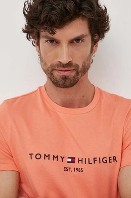 Tommy Hilfiger t-shirt bawełniany kolor pomarańczowy z aplikacją MW0MW11797