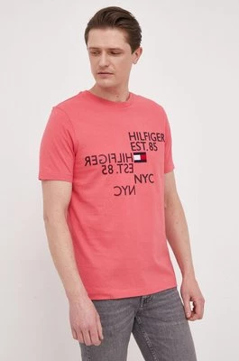 Tommy Hilfiger t-shirt bawełniany kolor różowy z aplikacją