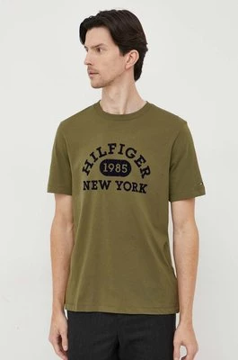 Tommy Hilfiger t-shirt bawełniany kolor zielony z aplikacją