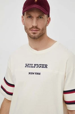 Tommy Hilfiger t-shirt bawełniany męski kolor beżowy z aplikacją MW0MW33698