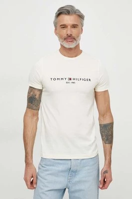 Tommy Hilfiger t-shirt bawełniany męski kolor beżowy z aplikacją MW0MW11797