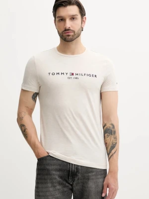 Tommy Hilfiger t-shirt bawełniany męski kolor beżowy z aplikacją MW0MW11797