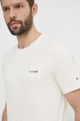 Tommy Hilfiger t-shirt bawełniany męski kolor beżowy z aplikacją MW0MW34436