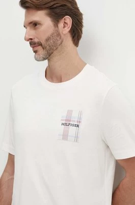 Tommy Hilfiger t-shirt bawełniany męski kolor beżowy z aplikacją MW0MW35459