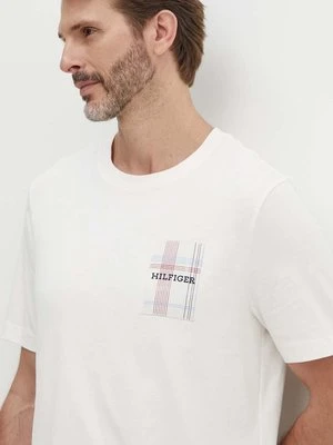 Tommy Hilfiger t-shirt bawełniany męski kolor beżowy z aplikacją MW0MW35459