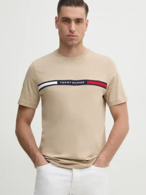 Tommy Hilfiger t-shirt bawełniany męski kolor beżowy z aplikacją MW0MW36498