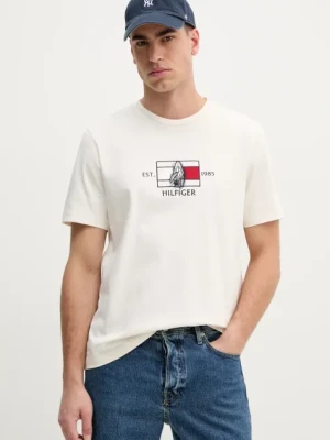 Tommy Hilfiger t-shirt bawełniany męski kolor beżowy z aplikacją MW0MW38628